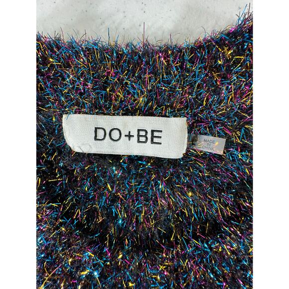 Do+Be Sweater Large Black Sparkle Multicolor Pullover Crewneck Sweater Holiday - Picture 2 of 9